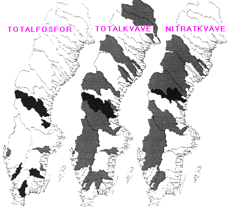 Kartbild: AvrinningomrŒden i Sverige med signifikanta koncentrationsf