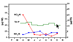 Totalfosfor-, ammonium-, och nitratkvvehalter i epilimnion (mnadsmedel, 9m, 1989-93)